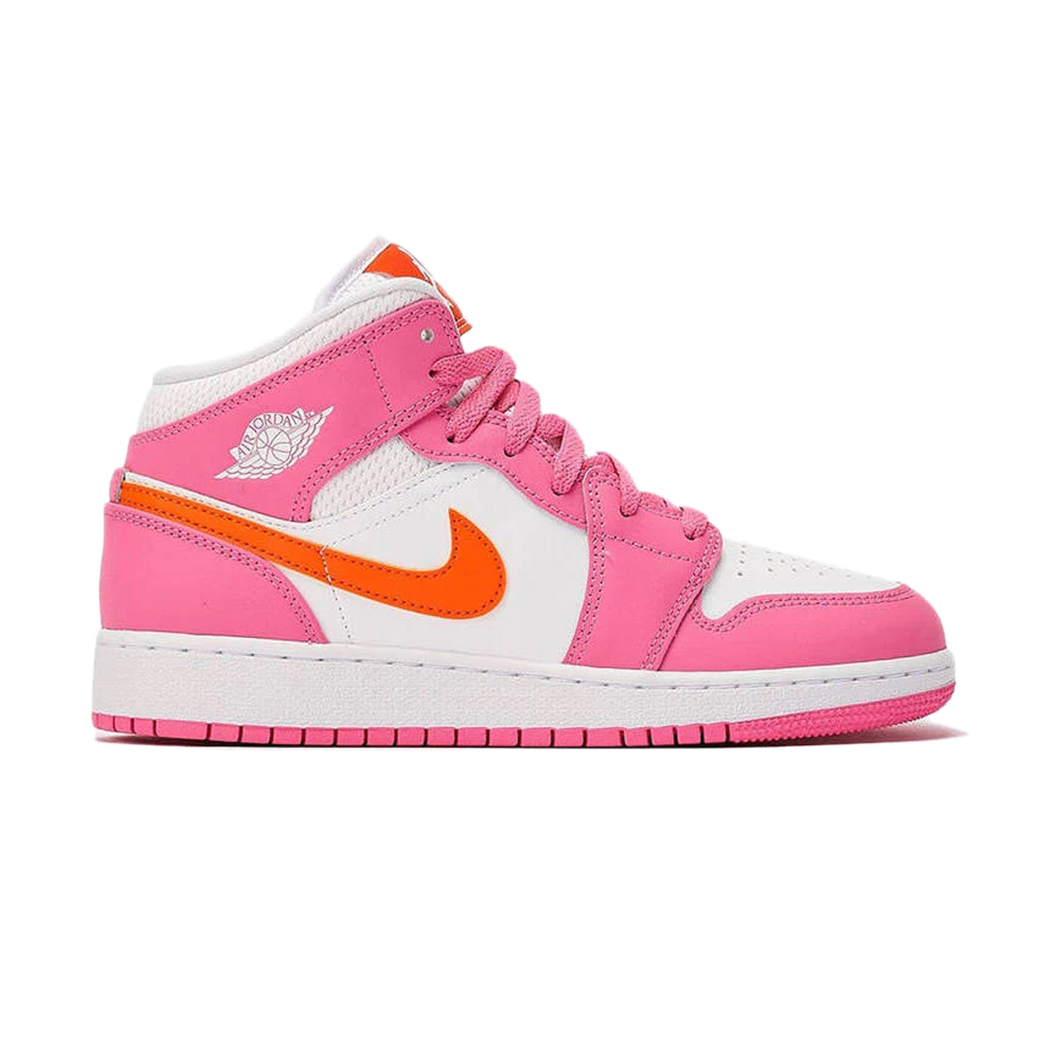 Side view Air Jordan 1 Mid Pinksickle Safety Orange (GS) DX3240-681
